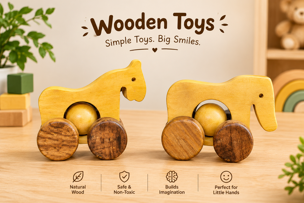 🐴🐘 Wooden Horse & elephant Rolling Toy