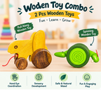 2 Pcs Wooden Pull Along Toy Combo – Animal & Snail Wooden Toys for Kids