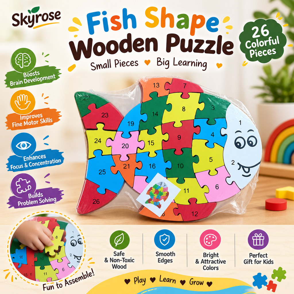 🐟Wooden Fish Puzzle – Colorful Educational Toy for Kids