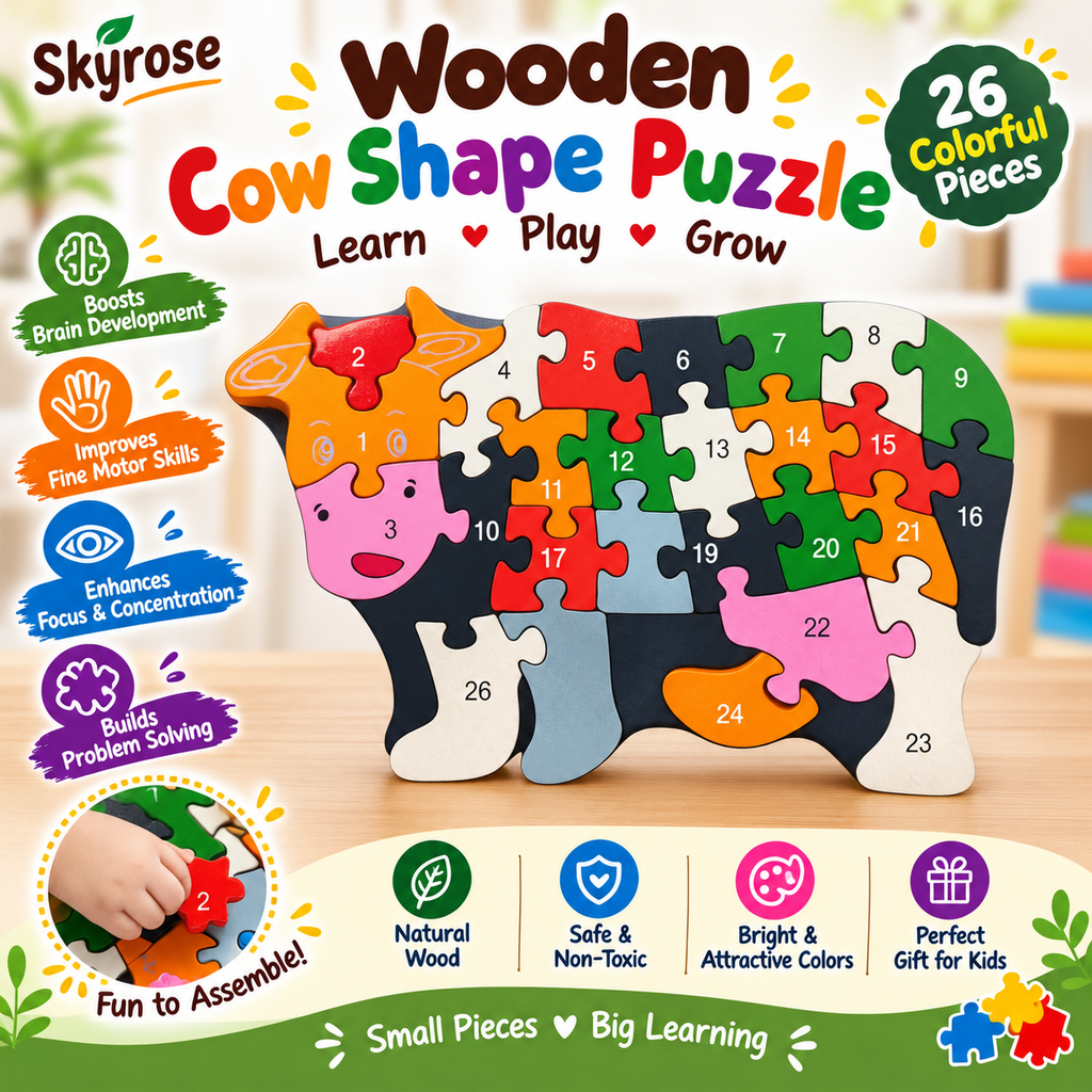🐄Wooden Cow Puzzle – Colorful Educational Toy for Kids