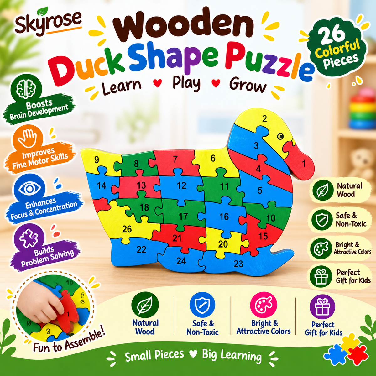 🦆Wooden Duck Jigsaw Puzzle – Numbered Educational Toy for Kids