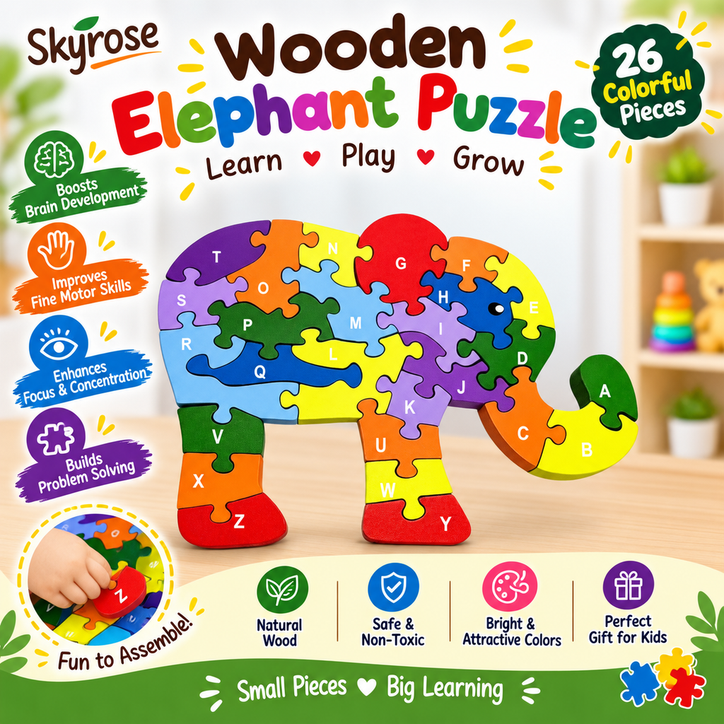 🐘 Wooden Elephant Alphabet Puzzle for Kids | Educational Learning Toy 🧩