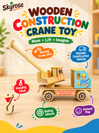 Handcrafted Wooden Crane Toy for Kids with Movable Arm & Hook
