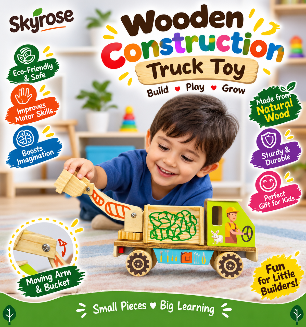 🚚Wooden Toy Truck for Kids – Handcrafted Construction & Farm Vehicle