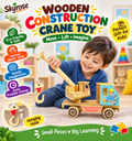 Handcrafted Wooden Crane Toy for Kids with Movable Arm & Hook