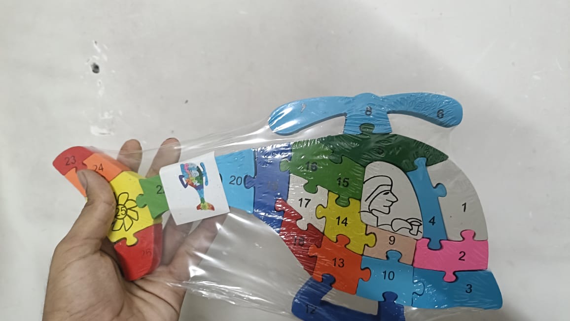 🚁Wooden Helicopter Jigsaw Puzzle – Numbered Educational Toy for Kids