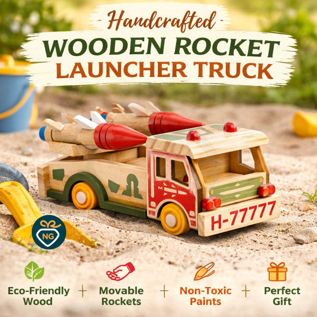 🚀Handcrafted Wooden Rocket Launcher Truck Toy for Kids