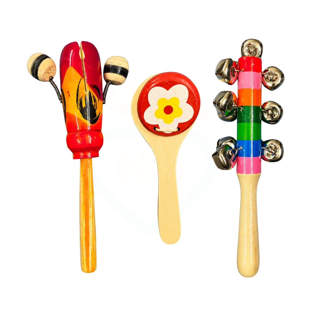 3 Pcs Wooden Baby Rattle Set – Handcrafted Sensory Toys for Babies