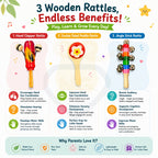 3 Pcs Wooden Baby Rattle Set – Handcrafted Sensory Toys for Babies