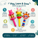 🧸3 Pcs wooden baby rattle gift set – Bell, Stack & Jingle Rattles