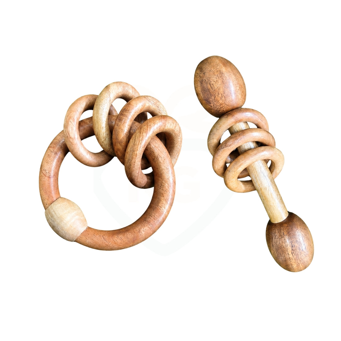 Wooden Baby Rattle Combo – Ring Rattle & Dumbbell Rattle | Natural Wood Baby Toy