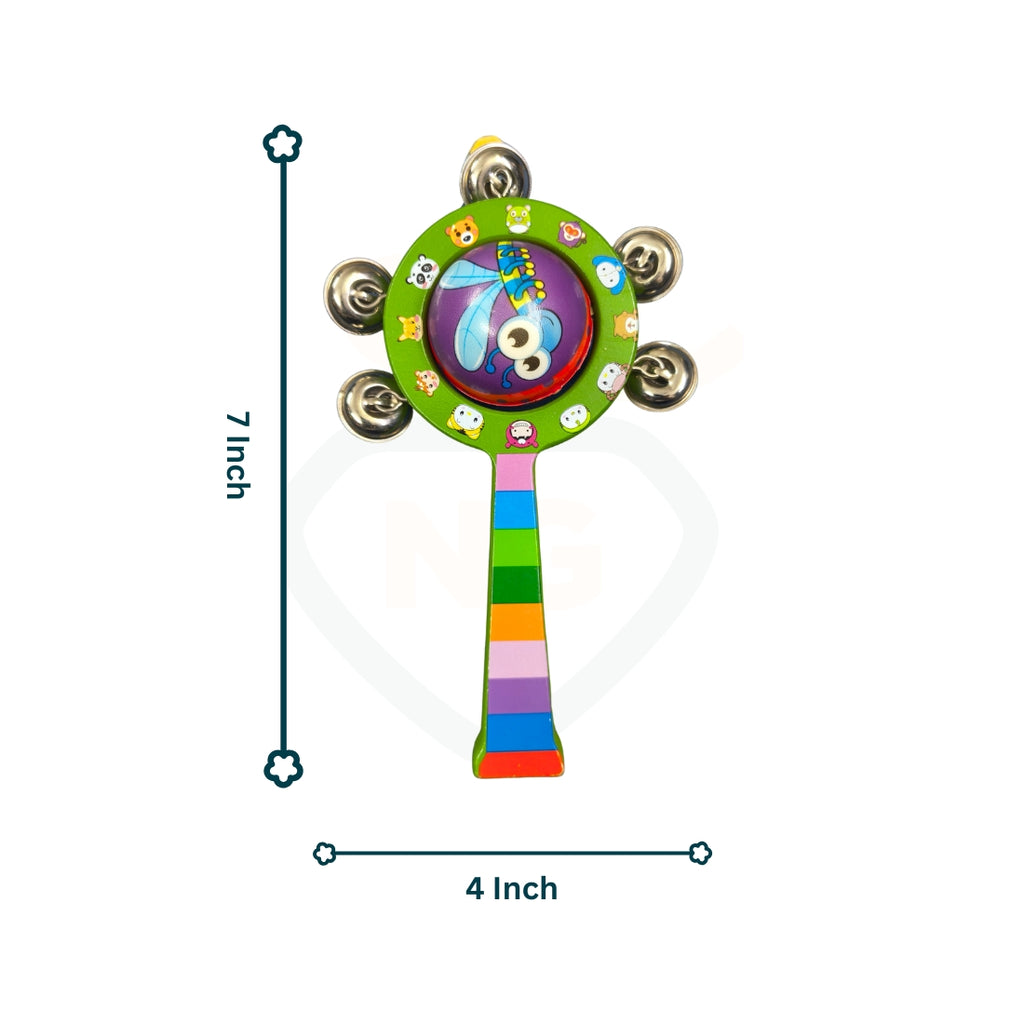 🧸2 Pcs Wooden Baby Rattle Set – Stack Rattle & Hand Bell Rattle