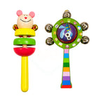 🧸2 Pcs Wooden Baby Rattle Set – Stack Rattle & Hand Bell Rattle