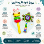 🧸2 Pcs Wooden Baby Rattle Set – Stack Rattle & Hand Bell Rattle