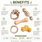 Wooden Baby Rattle & Teether Set – 5-Piece Natural Neem Wood Toy Combo