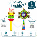 🧸2 Pcs Wooden Baby Rattle Set – Stack Rattle & Hand Bell Rattle