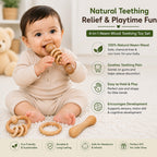 🧸4-Piece Neem Wood Baby Teething & Rattle Toy Set – Natural Wooden Baby Toys