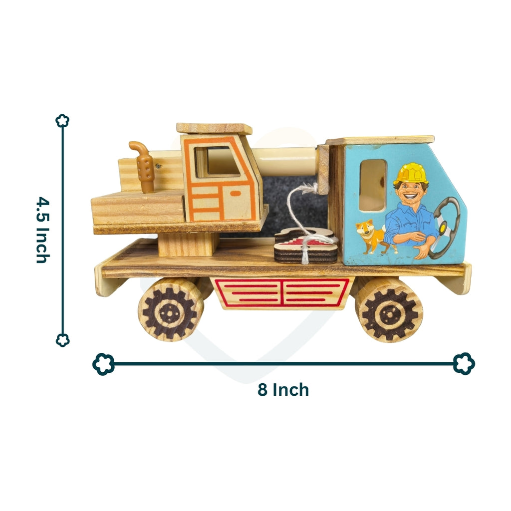 Handcrafted Wooden Crane Toy for Kids with Movable Arm & Hook