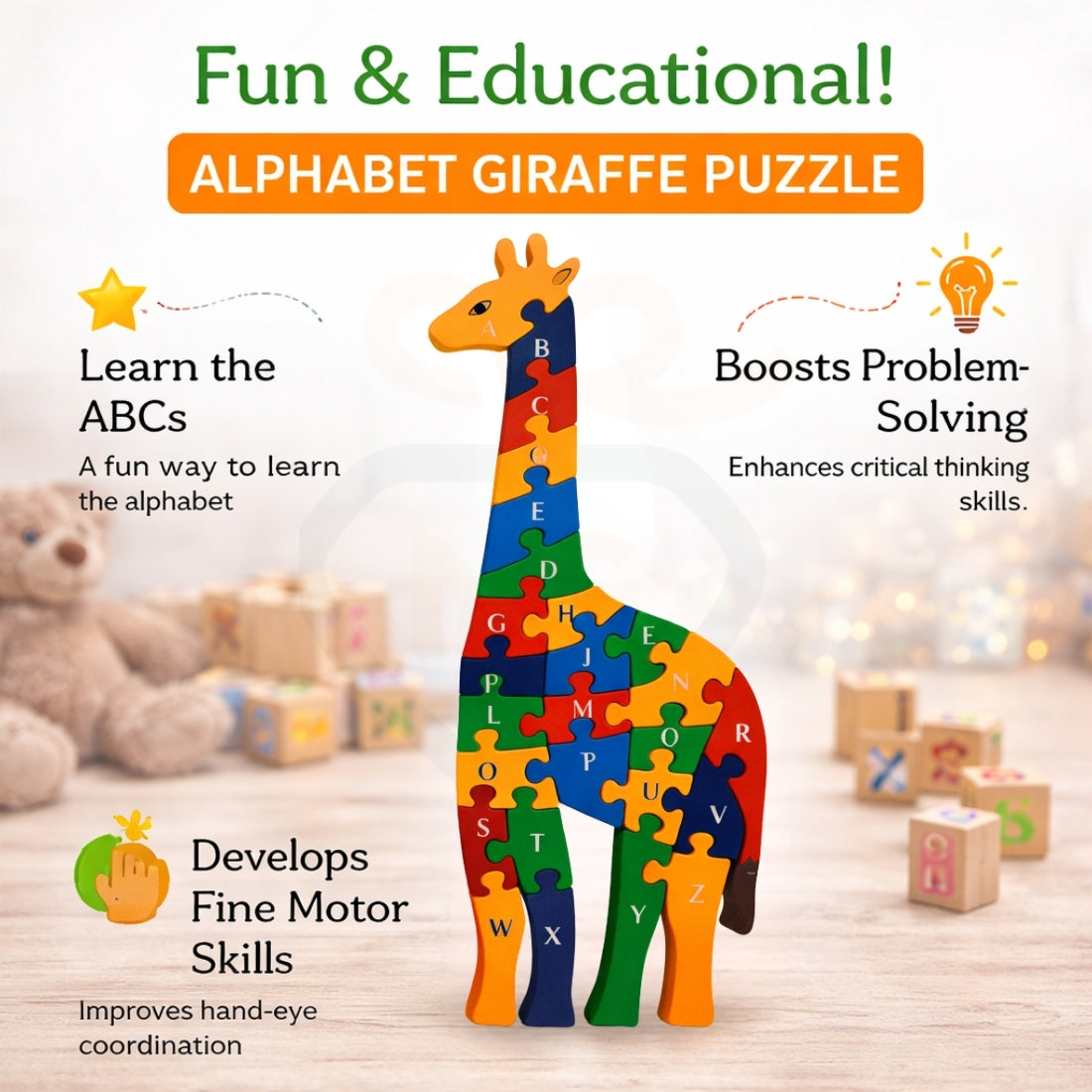 🦒Wooden Giraffe Alphabet Puzzle for Kids | Educational Learning Toy