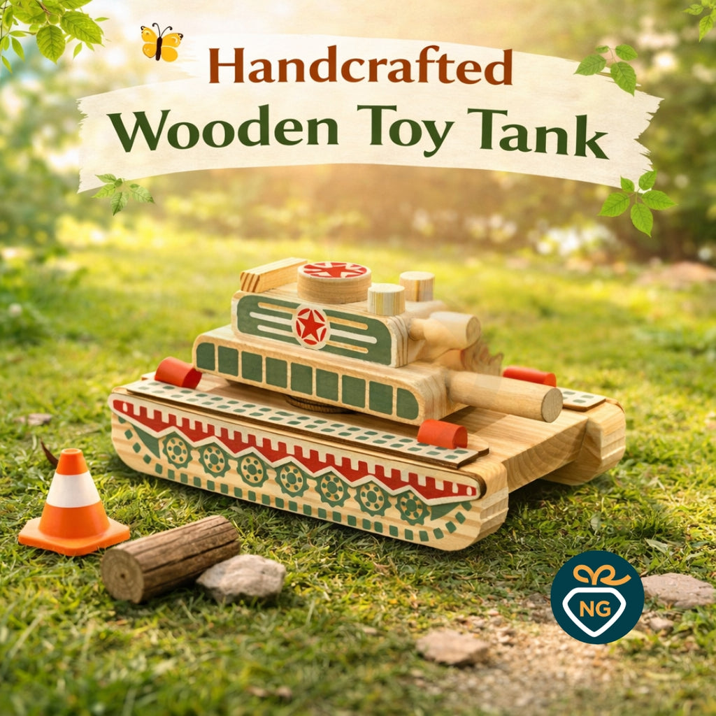 Handcrafted Wooden Toy Tank for Kids – Wooden Tank with Moving Turret