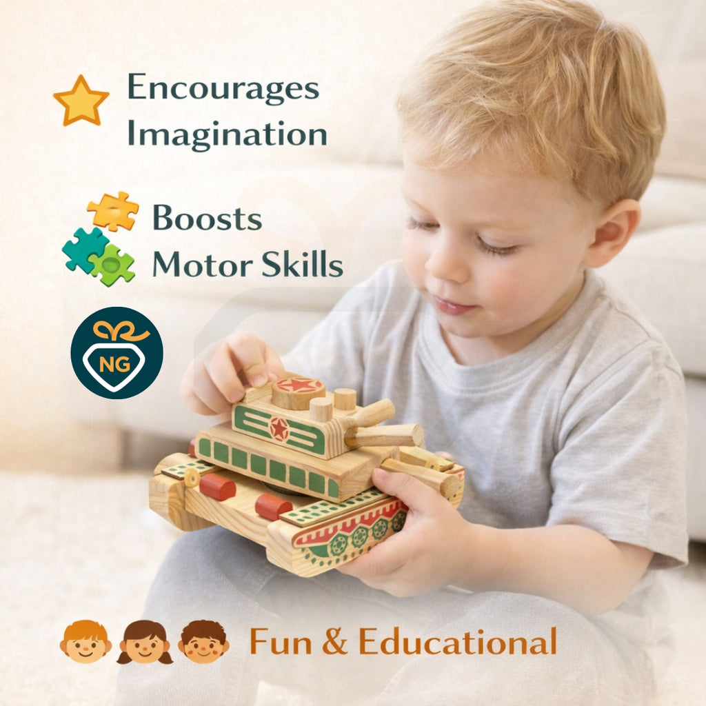 Handcrafted Wooden Toy Tank for Kids – Wooden Tank with Moving Turret
