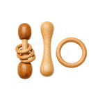 🧸Neem Wood Baby Teether & Rattle Set – 3-Piece Natural Wooden Teething Toy Combo