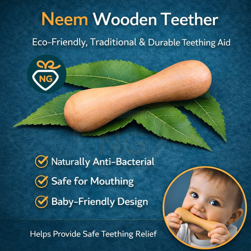 5 Pcs Wooden Baby Toy Combo – Neem Wood Teether, Ring Toys & Wooden Spoon