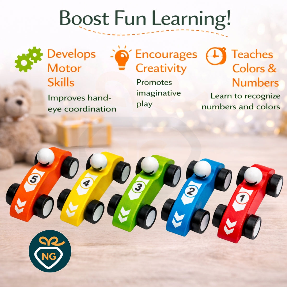 Wooden Mini Race Car Toy for Kids – Colorful Push & Play Toy