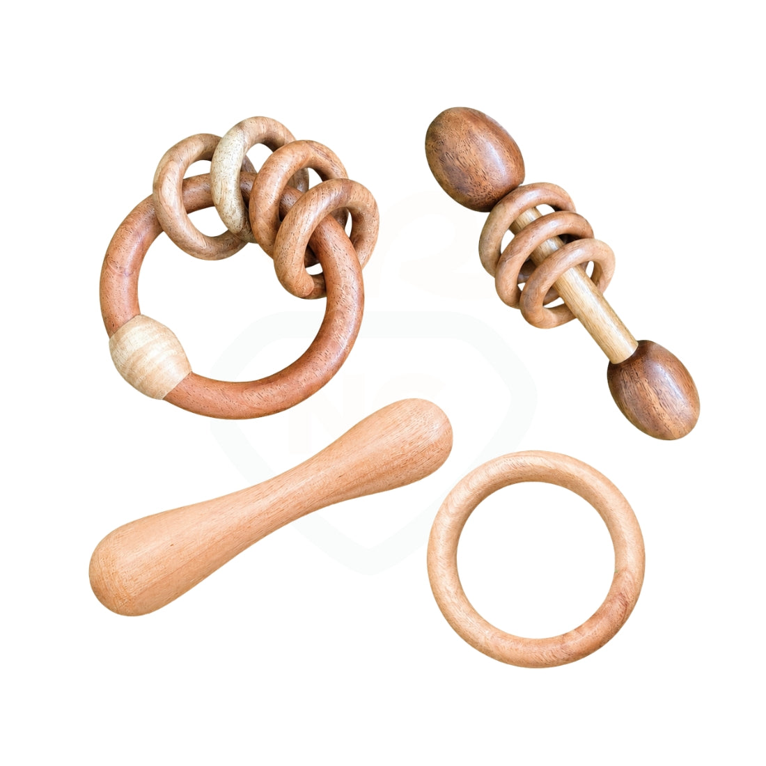🧸4-Piece Neem Wood Baby Teething & Rattle Toy Set – Natural Wooden Baby Toys