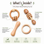 🧸4-Piece Neem Wood Baby Teething & Rattle Toy Set – Natural Wooden Baby Toys