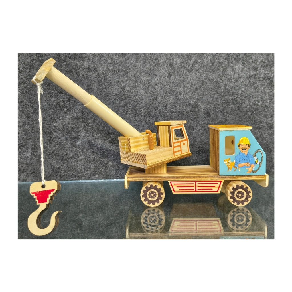 Handcrafted Wooden Crane Toy for Kids with Movable Arm & Hook