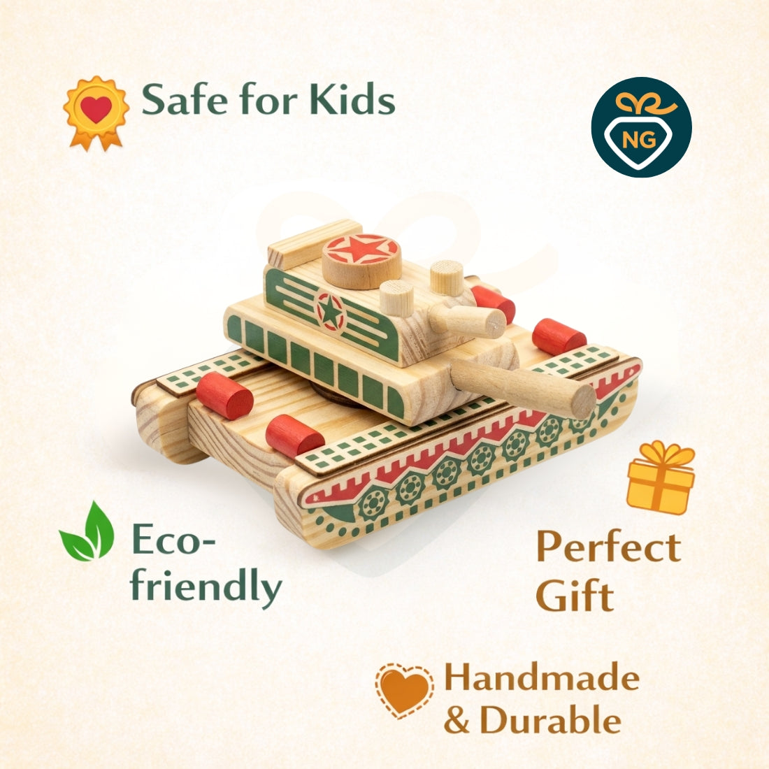 Handcrafted Wooden Toy Tank for Kids – Wooden Tank with Moving Turret