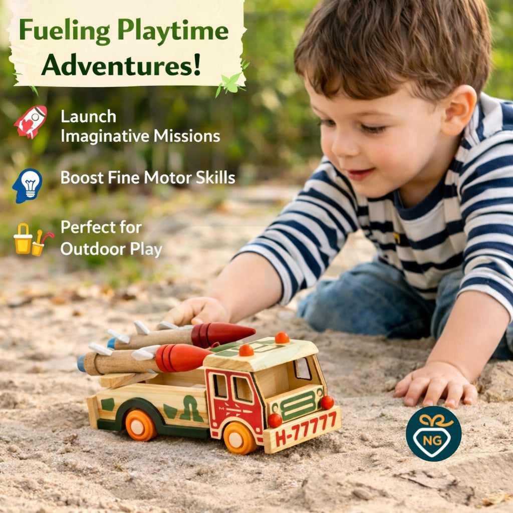 🚀Handcrafted Wooden Rocket Launcher Truck Toy for Kids