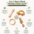 🧸4-in-1 Neem Wood Baby Teething & Rattle Toy Set – Natural Wooden Sensory Toys