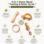 🧸4-in-1 Neem Wood Baby Teething & Rattle Toy Set – Natural Wooden Sensory Toys
