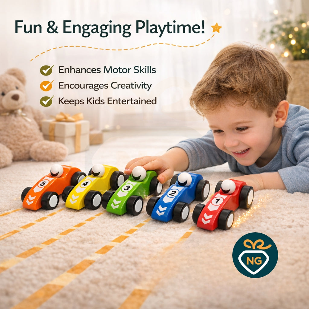 Wooden Mini Race Car Toy for Kids – Colorful Push & Play Toy
